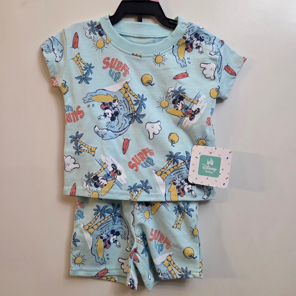 Disney Baby Mickey Mouse Surfs Up 2 Piece Shorts Set Light Blue 0-3M NWT